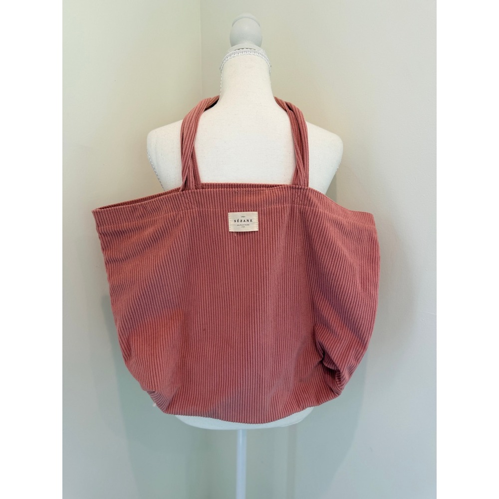 Sezane Corduroy Tote Bag Dusty Rose Pink Oversized Shopper Canvas Lined Slouchy